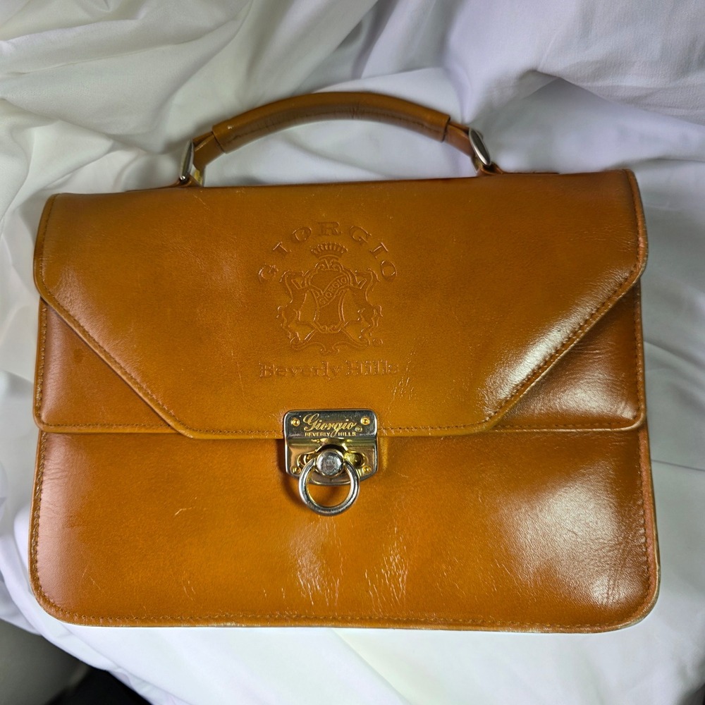 Vintage Giorgio Beverly Hills Tan Leather Bag Purse Top Handle Clutch